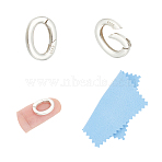 2Pcs Oval Spring Gate Rings, 1Pc Suede Fabric Square Silver Polishing Cloth, 925 Sterling Silver Plated, 14x10x2mm(FIND-UN0003-34A)