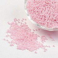 12/0 Grade A Round Glass Seed Beads, Ceylon, Pink, 2x1.5mm, Hole: 0.5mm, about 45000pcs/pound(SEED-A022-FC12-145)