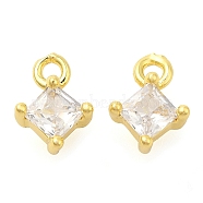 Rhombus Rack Plating Brass with Cubic Zirconia Pendants Charms, Lead Free & Cadmium Free, Real 18K Gold Plated, 7.5x5x3mm, Hole: 1.2mm(KK-S396-24)