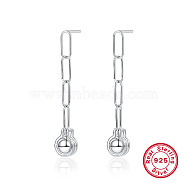 Rhodium Plated 925 Sterling Silver Round Ball Dangle Stud Earrings, Chains Tassel Earrings, Platinum, 64x12mm(LV8161-1)