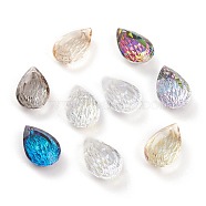 Embossed Glass Rhinestone Pendants, Teardrop, Faceted, Mixed Color, 14x9x5mm, Hole: 1.4mm(GLAA-J101-05A)