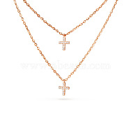 TINYSAND CZ Jewelry 925 Sterling Silver Cubic Zirconia Cross Pendant Two Tiered Necklaces, Rose Gold, 21 inch, 18 inch(TS-N014-RG-18)