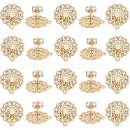 304 Stainless Steel Stud Earring Findings, with Loop and Ear Nuts/Earring Backs, Flower, Golden, 16x14mm, Hole: 1mm, Pin: 0.7mm, 20pcs/box(STAS-UN0002-22G)