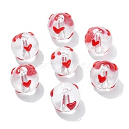 10Pcs Transparent Glass Enamel Beads, Round with Heart, Red, 13x12x11mm, Hole: 1.8mm(GLAA-CJ0001-94)