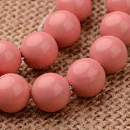 Polished Round Grade A Shell Pearl Bead Strands, Light Coral, 8mm, Hole: 1mm, about 49pcs/strand, 16 inch(BSHE-M027-8mm-20)