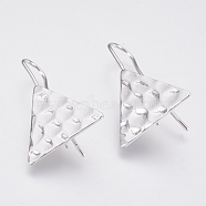 Brass Earring Hooks, with Horizontal Loop, Triangle, Nickel Free, Real Platinum Plated, 28x20mm, Hole: 2mm, 18 Gauge, Pin: 1mm(KK-T029-122P)