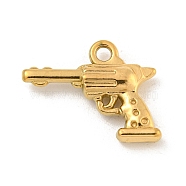 Ion Plating(IP) 304 Stainless Steel Pendants, Pistol Charm, Real 18K Gold Plated, 15.5x20x4mm, Hole: 2mm(STAS-N103-147G)