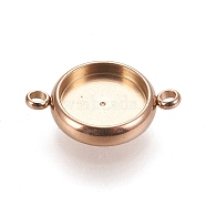 Ion Plating(IP) 304 Stainless Steel Links Connectors Settings, Plain Edge Bezel Cups, Flat Round, Rose Gold, Tray: 10mm, 18x12.5x3mm, Hole: 1.8mm(X-STAS-K202-02D-RG)