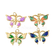 Rack Plating Brass Enamel Pendants, with Jump Ring, Cadmium Free & Lead Free, Long-Lasting Plated, Real 18K Gold Plated, Butterfly Charm, Mixed Color, 18x26.5x1.2mm, Hole: 3.5mm(KK-G504-04G)