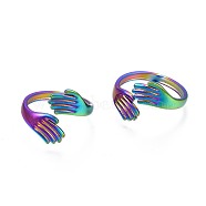 304 Stainless Steel Hug Hand Cuff Ring, Rainbow Color Open Ring for Women, US Size 5 1/4(15.9mm)(RJEW-N038-052)