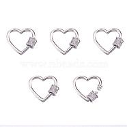 Brass Micro Pave Clear Cubic Zirconia Screw Carabiner Lock Charms, for Necklaces Making, Heart, Platinum, 17.5~18x20x5.5mm, Screw: 5x5.5mm(ZIRC-E164-07P)