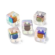 UV Plating Rainbow Iridescent Acrylic Beads, Bead in Bead, Faceted, Cube, 12x12x12mm, Hole: 2.5mm(OACR-H112-20D)