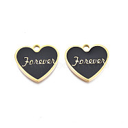 201 Stainless Steel Enamel Pendants, Heart with Word Forever, Stainless Steel Color, Gold, 18x20x2mm, Hole: 2.5mm(STAS-Q238-037G)