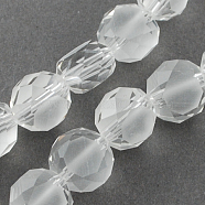 Frosted Glass Bead Strands, Faceted, Flat Round, Clear, 10x7mm, Hole: 1mm(FGLA-R038-10mm-18)
