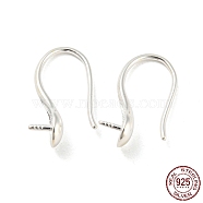 925 Sterling Silver Hoop Earring Findings, for Half Drilled Baroque Pearl Beads, Silver, 16.5x5mm, Pin: 0.8mm(STER-H107-12S)