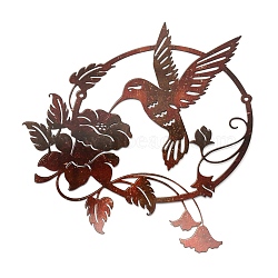 CREATCABIN 1Pcs Iron Wall Sculptures, Metal Wall Decorations, Ring with Bird & Flower, Sienna, 250x250x1mm, Hole: 2mm & 4mm(AJEW-CN0001-18B)