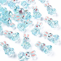 Transparent Acrylic Beads, with Enamel, AB Color Plated, Rabbit, Sky Blue, 25x14.5x11mm, Hole: 2.5mm(MACR-S373-81-Q03)