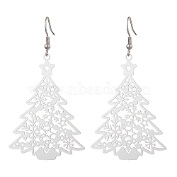 Non-Tarnish Hollow Christmas Tree 201 Stainless Steel Dangle Earrings for Women, Stainless Steel Color, 71x39mm(EJEW-JE05876)