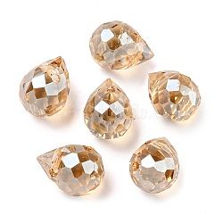 Electroplated Glass Beads, Faceted, Teardrop Charms, Top Drilled, Sandy Brown, 10x8mm, Hole: 1.2mm(EGLA-K062-01A-AB01)