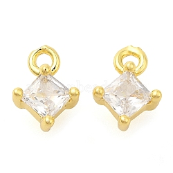 Rhombus Rack Plating Brass with Cubic Zirconia Pendants Charms, Lead Free & Cadmium Free, Real 18K Gold Plated, 7.5x5x3mm, Hole: 1.2mm(KK-S396-24)