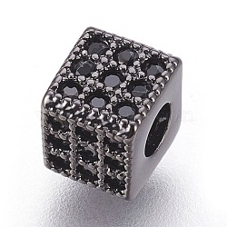 Brass Micro Pave Cubic Zirconia Beads, Cadmium Free & Lead Free, Cube, Black, Gunmetal, 5x5.5x5.5mm, Hole: 2.5mm(ZIRC-F088-026B)