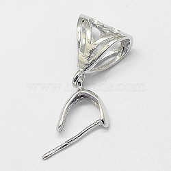 Anti-Tarnish Rhodium Plated 925 Sterling Silver Pendant Bails, Ice Pick & Pinch Bails, Platinum, 16.5x7.5mm, Hole: 4x6mm, Pin: 0.5mm(STER-A102-005P)