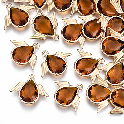 Faceted Glass Pendants, with Eco-Friendly Alloy Findings, Cadmium Free & Nickel Free & Lead Free, Angel, Light Gold, Chocolate, 18x22x4.5mm, Hole: 1.6mm(X-GLAA-S191-001G-G-NR)