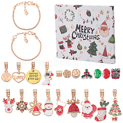 Christmas Theme DIY European Bracelet Making Kit, Including Brass Bracelet Making, Enamel & Rhinestone European Beads & Dangle Charms, Mixed Color, 24Pcs/box(DIY-WH0308-349)