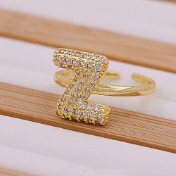 Brass Micro Pave Clear Cubic Zirconia Initial Cuff Rings, Golden, Letter Z, Inner Diameter: Adjustable(FS-WGB210B-26)