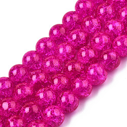 1Strand Fuchsia Transparent Crackle Glass Round Beads Strands, 10mm, Hole: 1.3~1.6mm, about 80pcs/strand, 31.4 inch(X-CCG-Q001-10mm-08)