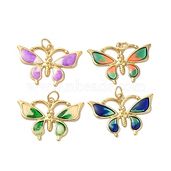 Rack Plating Brass Enamel Pendants, with Jump Ring, Cadmium Free & Lead Free, Long-Lasting Plated, Real 18K Gold Plated, Butterfly Charm, Mixed Color, 18x26.5x1.2mm, Hole: 3.5mm(KK-G504-04G)