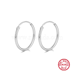 Anti-Tarnish Rhodium Plated 925 Sterling Silver Huggie Hoop Earrings, Platinum, 18mm(HA9525-09)