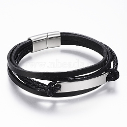 PU Leather Cord Multi-strand Bracelets, with 304 Stainless Steel Findings and Magnetic Clasps, Stainless Steel Color, 8-5/8 inches(220mm)x9~20x3~7mm(BJEW-F288-16P)