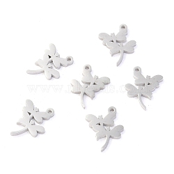 Non-Tarnish 304 Stainless Steel Charms, Laser Cut, Dragonfly, Stainless Steel Color, 10.5x8x1.1mm, Hole: 1mm(STAS-O142-61P)