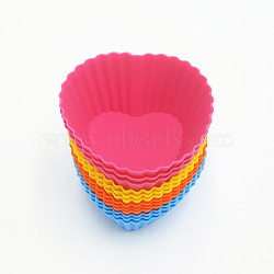 Reusable Silicone Cupcake Mold Set, Heart, Muffin Pan Baking Cups, Mixed Color, 70~75x70x30mm, 12pcs/set(BAKE-PW0001-028)