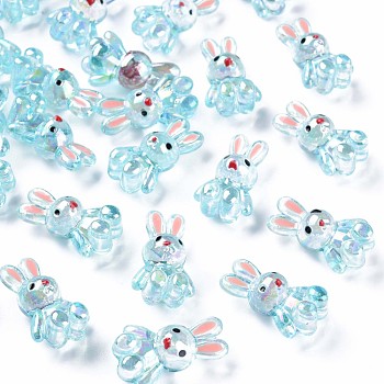 Transparent Acrylic Beads, with Enamel, AB Color Plated, Rabbit, Sky Blue, 25x14.5x11mm, Hole: 2.5mm