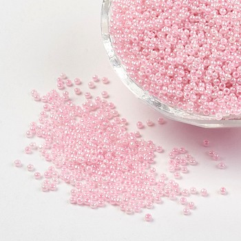 12/0 Grade A Round Glass Seed Beads, Ceylon, Pink, 2x1.5mm, Hole: 0.5mm, about 45000pcs/pound