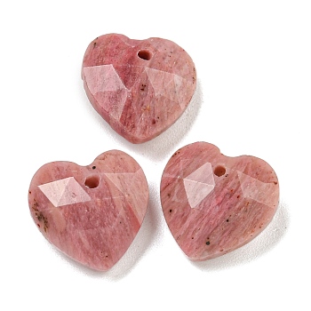 Natural Rhodonite Faceted Heart Charms, 13x13x6mm, Hole: 1mm