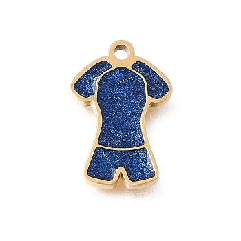 304 Stainless Steel Enamel Pendants, Clothes Charms, with Glitter Powder, Ion Plating(IP), Real 18K Gold Plated, 15x10x1.5mm, Hole: 1.5mm