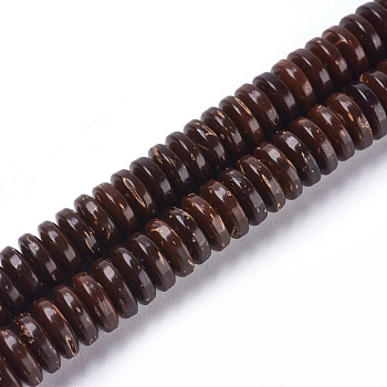 Coconut Beads Strands, Flat Round, Coconut Brown, 8x2.5~3mm, Hole: 1.2mm, about 109~112pcs/strand, 12.1~12.2 inch(30.7~31cm)