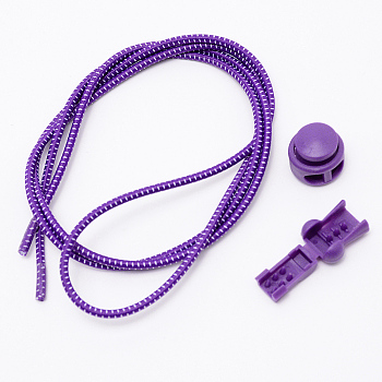 Polyester Latex Elastic Cord Shoelace, with Plastic Spring Cord Locks, Indigo, 2.7mm