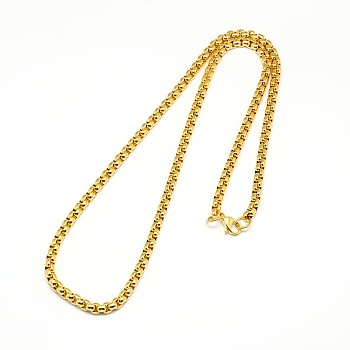 304 Stainless Steel Venetian Chain Box Chain Necklace Making, Golden, 24.02 inch(61cm), 3mm