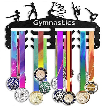 Fashion Wood Medal Hanger Holder, 3 Line Display Wall Rack, with Screws & Anchor Plug, Black, Gymnastics, 150x300x7mm