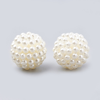 Imitation Pearl Acrylic Beads, Berry Beads, Combined Beads, Round, Beige, 14.5x15mm, Hole: 1.5mm, about 200pcs/bag