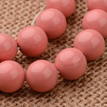 Polished Round Grade A Shell Pearl Bead Strands, Light Coral, 8mm, Hole: 1mm, about 49pcs/strand, 16 inch