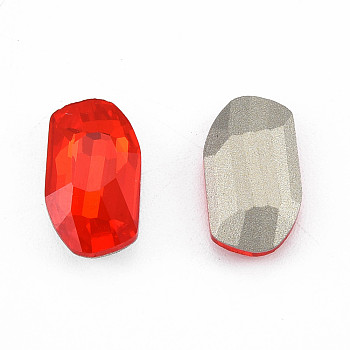 K9 Glass Rhinestone Cabochons, Pointed Back & Back Plated, Faceted, Nuggets, Siam, 14x8x4mm