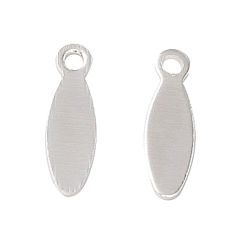 Brass Pendants, Cadmium Free & Lead Free, Oval Charm, 925 Sterling Silver Plated, 10x3x0.5mm, Hole: 1mm