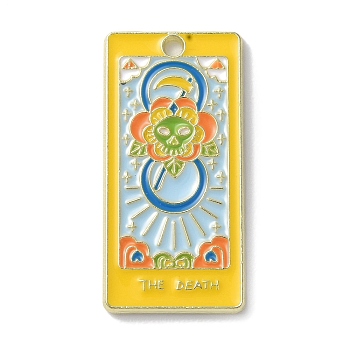 Alloy Enamel Pendants, Golden, Tarot Charm, Skull, 30x15x1.5mm, Hole: 1.8mm