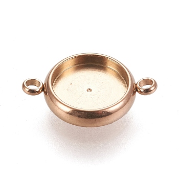 Ion Plating(IP) 304 Stainless Steel Links Connectors Settings, Plain Edge Bezel Cups, Flat Round, Rose Gold, Tray: 10mm, 18x12.5x3mm, Hole: 1.8mm