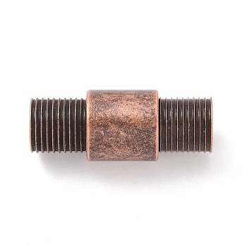 Tibetan Style Vacuum Plating 304 Stainless Steel Magnetic Clasps with Glue-in Ends, Column, Red Copper, 23.5mm, Hole: 6mm